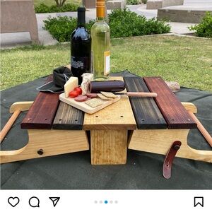 Wooden Picnic Table with Wine Holder
